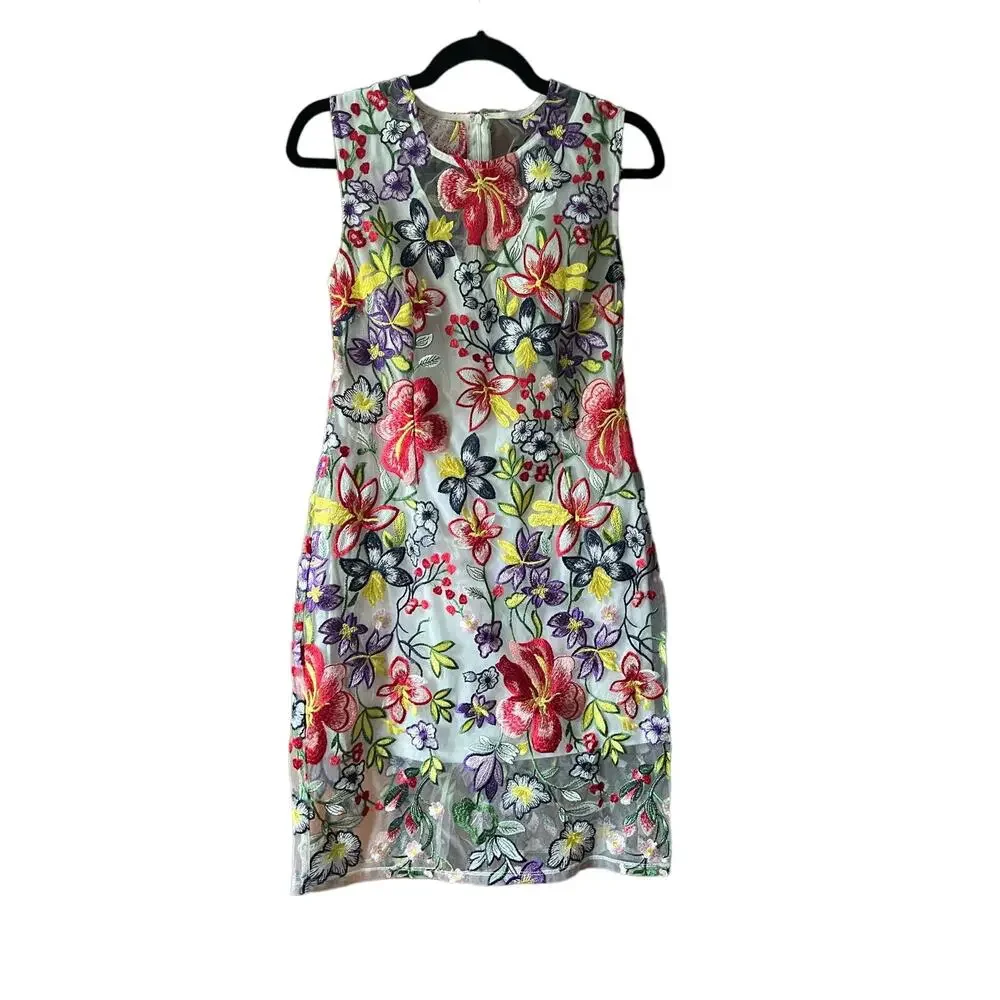 Alexia Admor Women's Floral Embroidered Mesh Overlay Sheath Dress Multicolor  4 - Picture 2 of 10